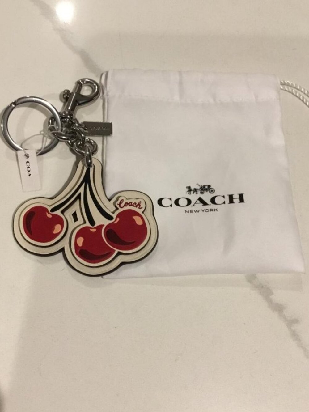 RARE Coach Three (3) Red Cherries Bag Charm/Key Ring Leather (NWT) Coach Dustbag